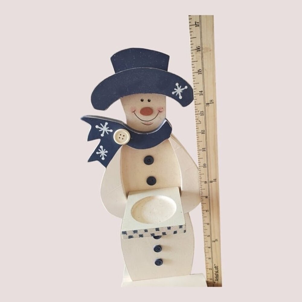 Snowman candle holder wood handprinted - Picture 7 of 7